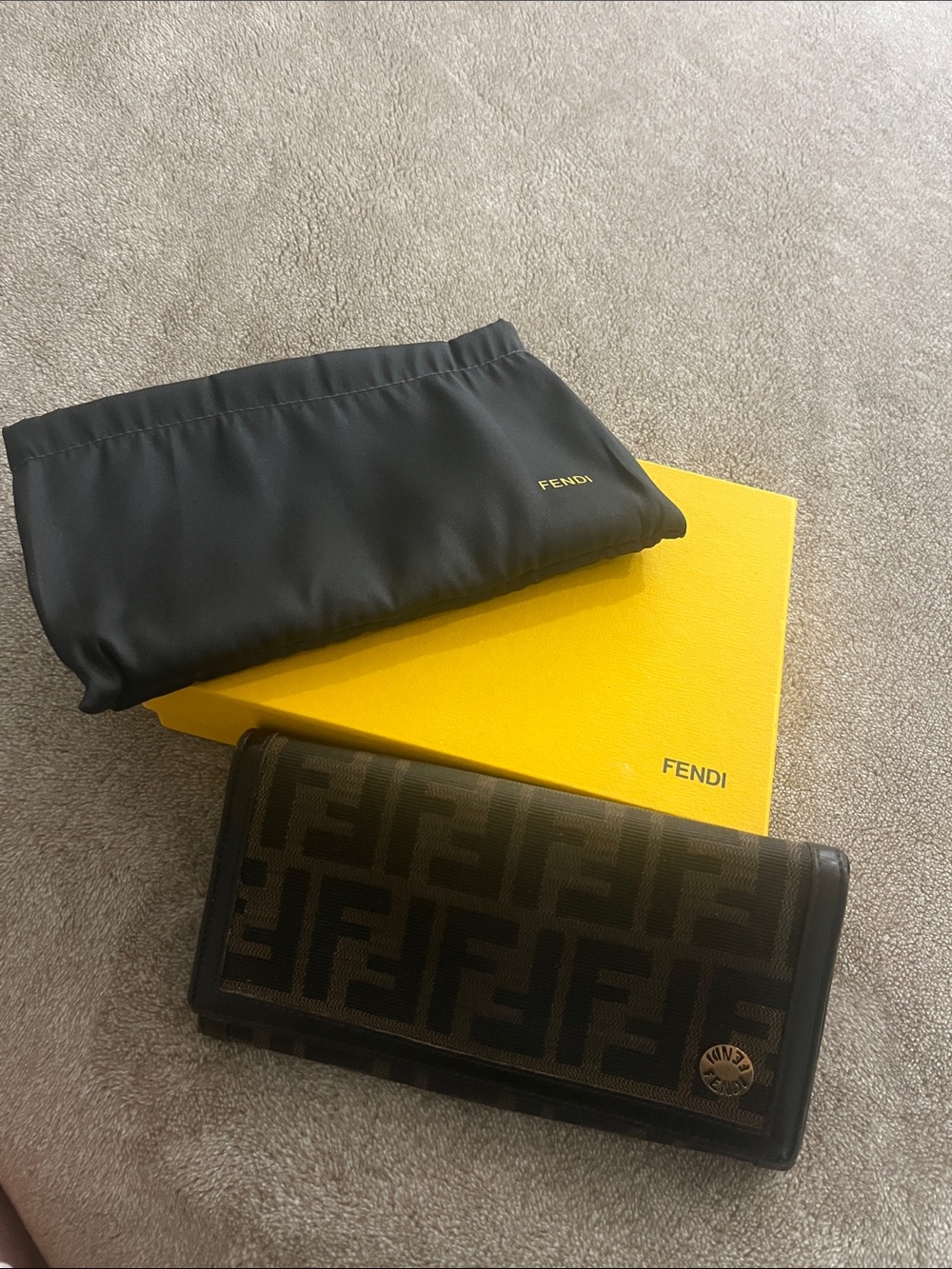 Fendi Black and Brown FF Logo Continental Wallet
